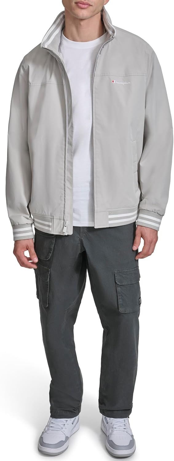 image:imageChampion Mens Water Resistant Varsity Bomber Jacket With Flex Stand CollarOyster