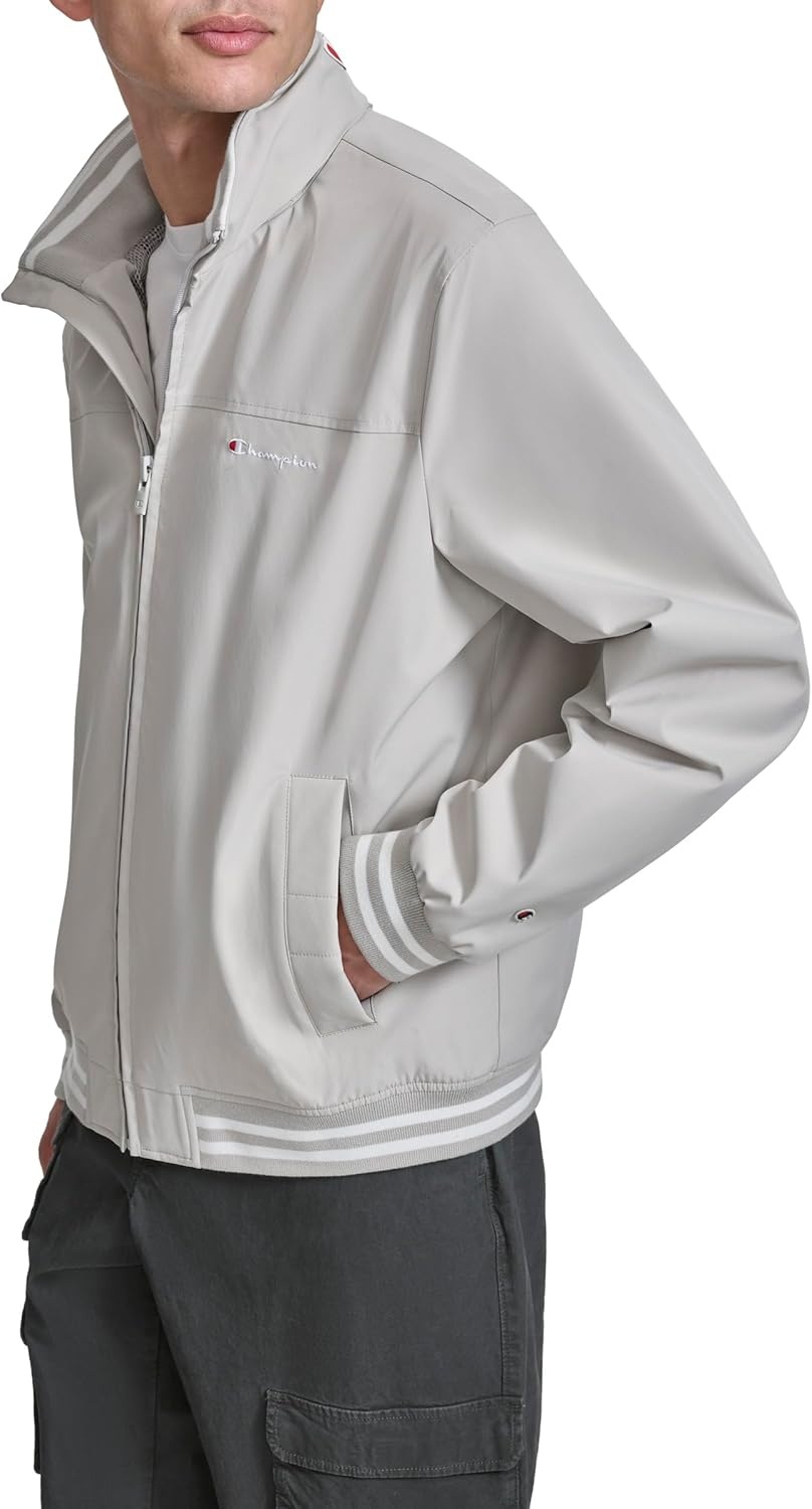 image:imageChampion Mens Water Resistant Varsity Bomber Jacket With Flex Stand CollarOyster