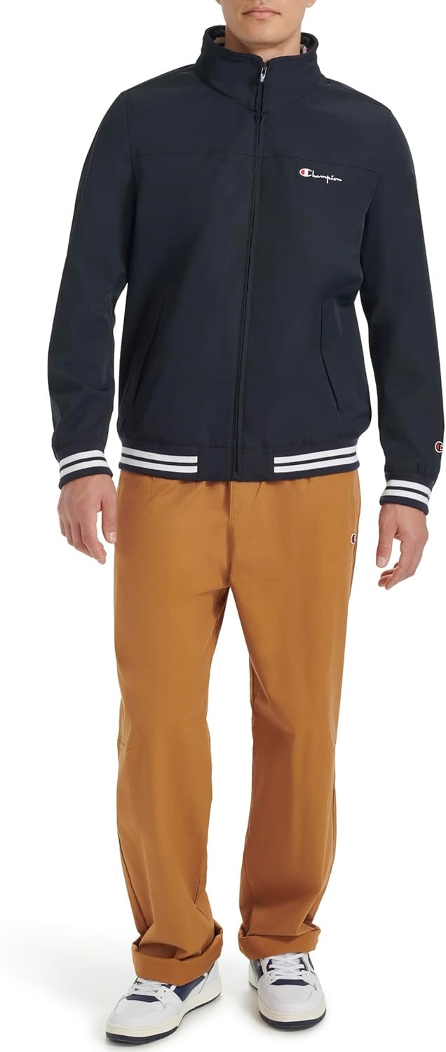 image:imageChampion Mens Water Resistant Varsity Bomber Jacket With Flex Stand CollarPeacoat