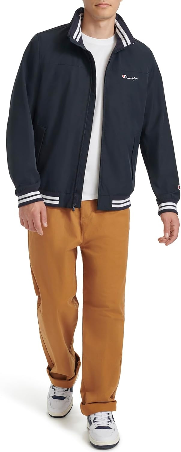 image:imageChampion Mens Water Resistant Varsity Bomber Jacket With Flex Stand CollarPeacoat