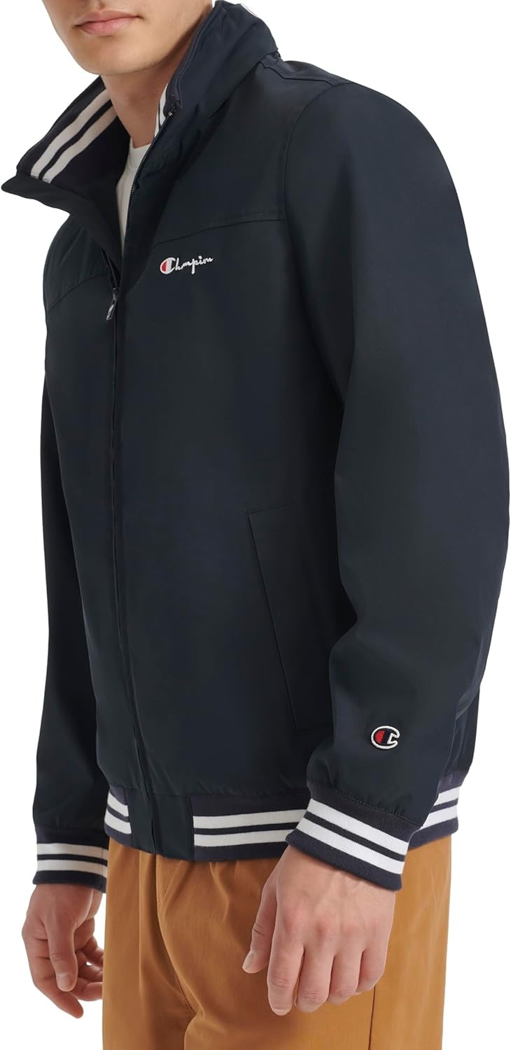 image:imageChampion Mens Water Resistant Varsity Bomber Jacket With Flex Stand CollarPeacoat
