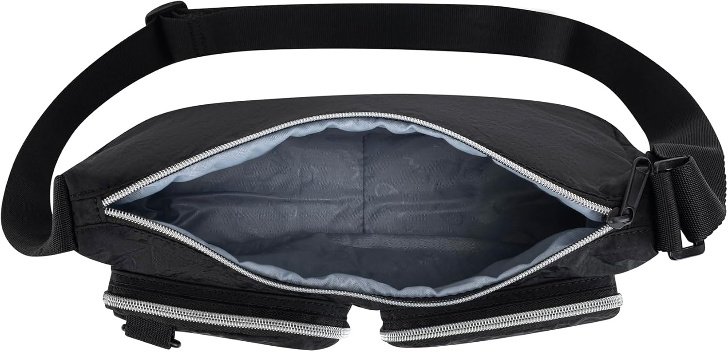 image:imageChampion Quartz Small Messenger Bag in Crinkle Nylon with Adjustable Strap Water Bottle Pocket for Work Travel CommuteBlack