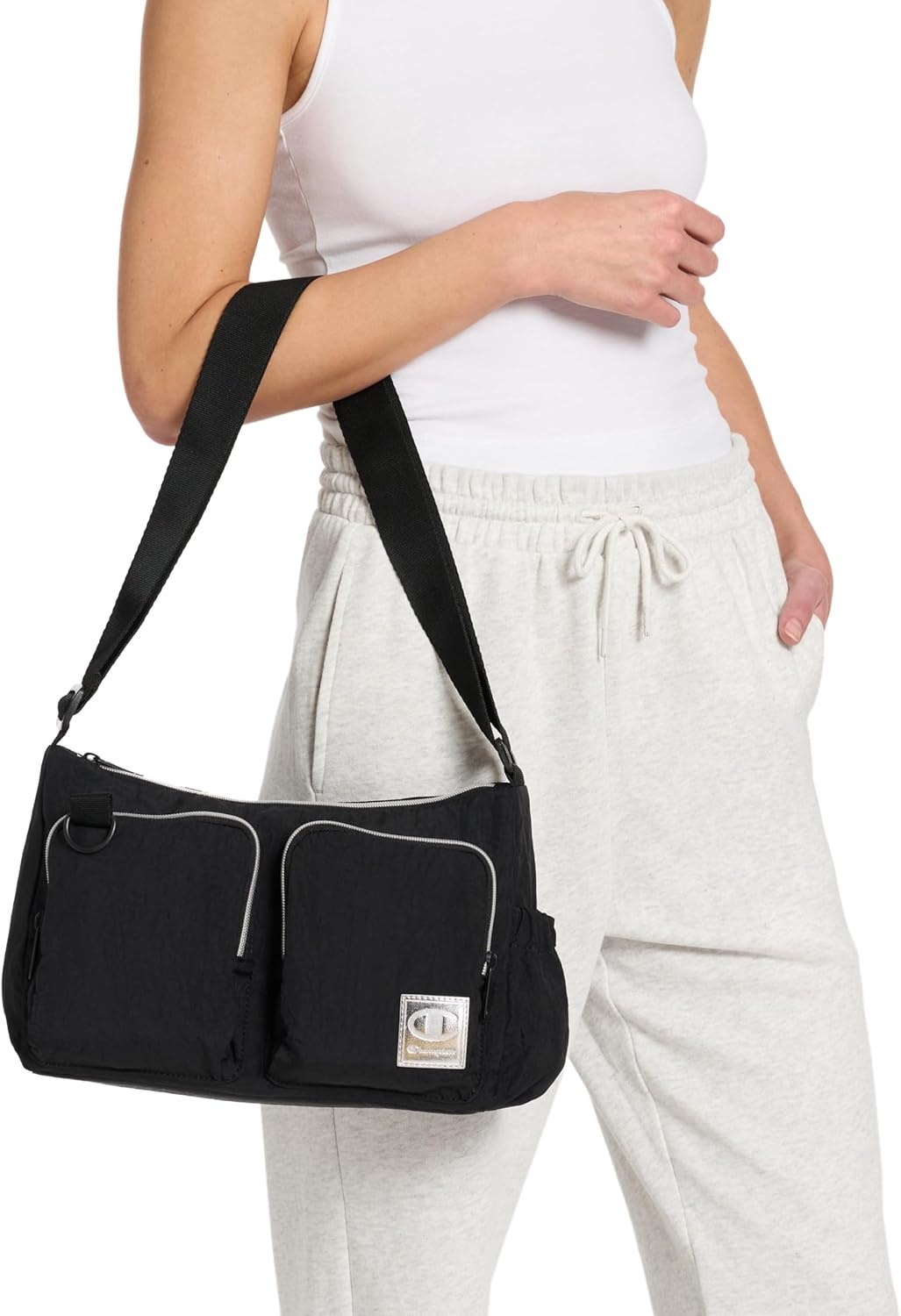 image:imageChampion Quartz Small Messenger Bag in Crinkle Nylon with Adjustable Strap Water Bottle Pocket for Work Travel CommuteBlue Ink
