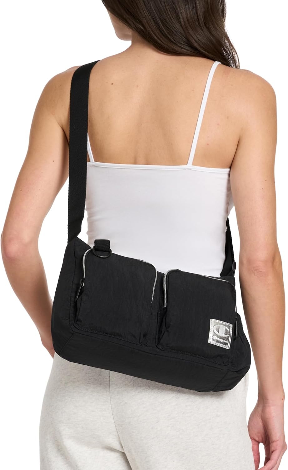 image:imageChampion Quartz Small Messenger Bag in Crinkle Nylon with Adjustable Strap Water Bottle Pocket for Work Travel CommuteBlue Ink