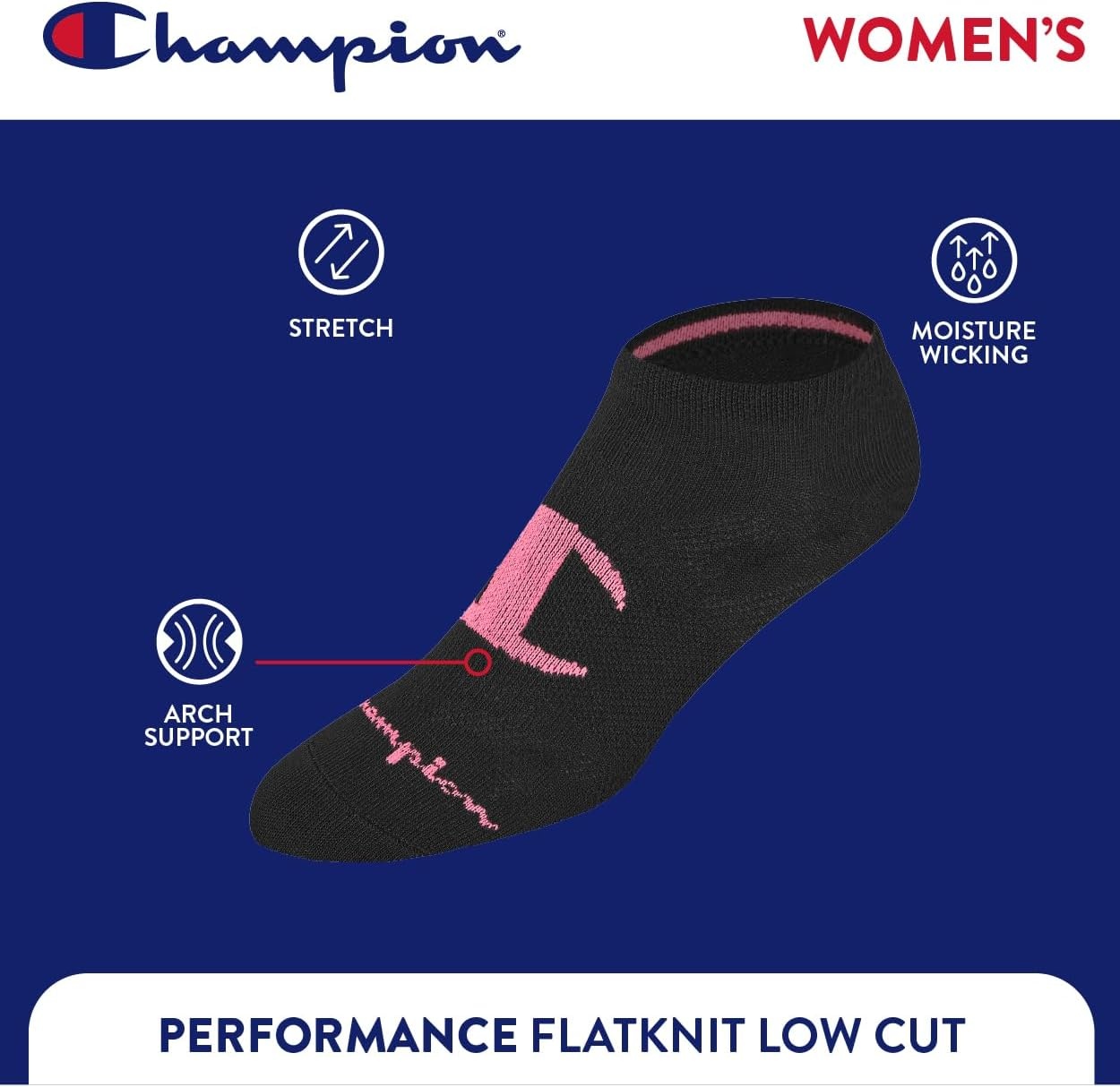 image:imageChampion Womens Lightweight Low Cut Socks 10pack Moisturewicking Athletic Socks Breathable Fit Size 59Black Logo