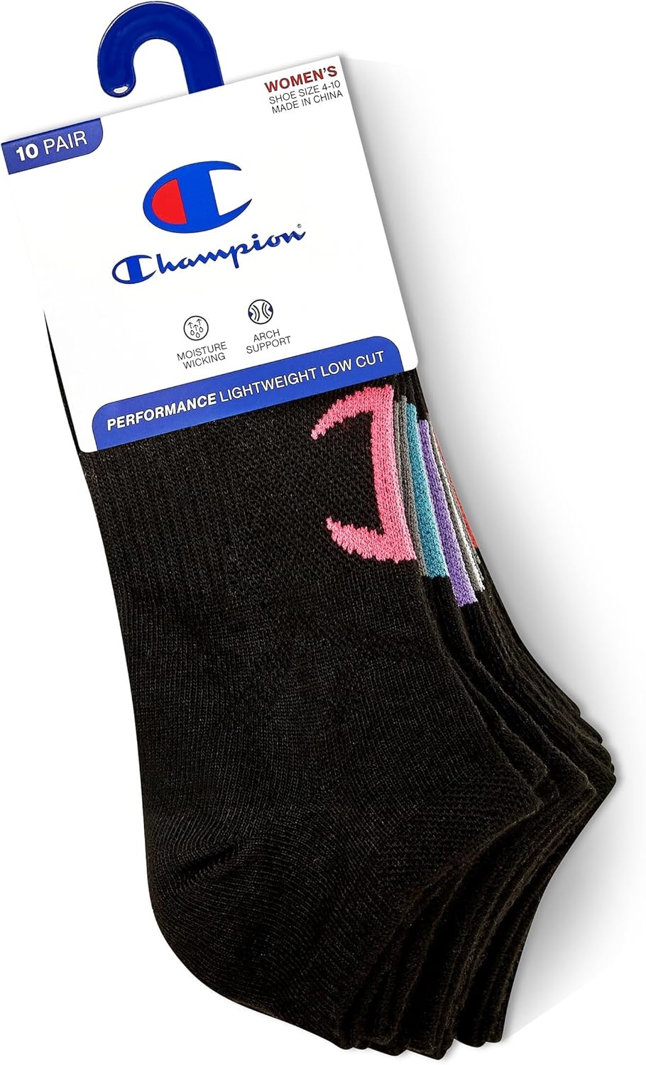 image:imageChampion Womens Lightweight Low Cut Socks 10pack Moisturewicking Athletic Socks Breathable Fit Size 59Black Logo