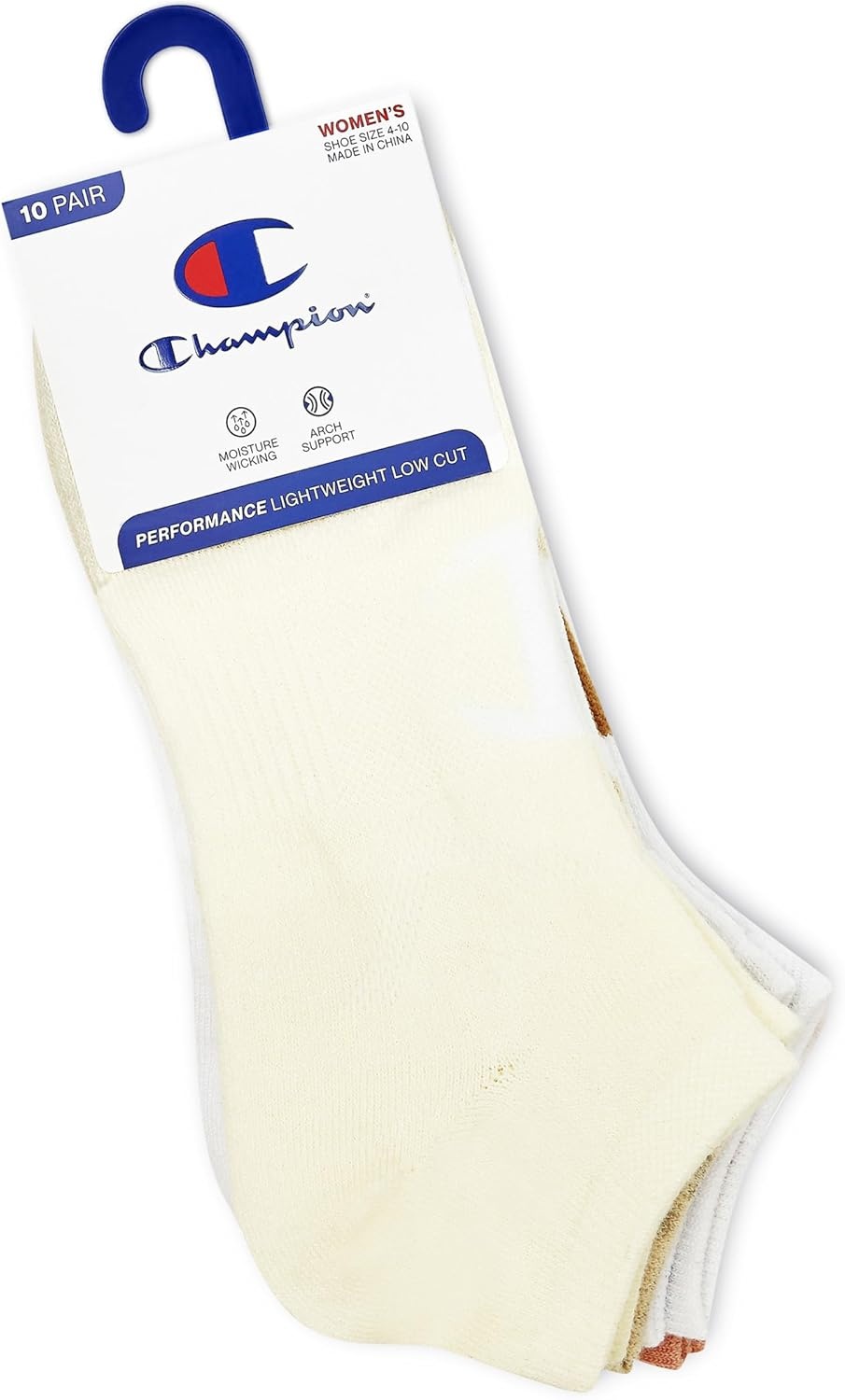 image:imageChampion Womens Lightweight Low Cut Socks 10pack Moisturewicking Athletic Socks Breathable Fit Size 59Neutral Assorted Logo