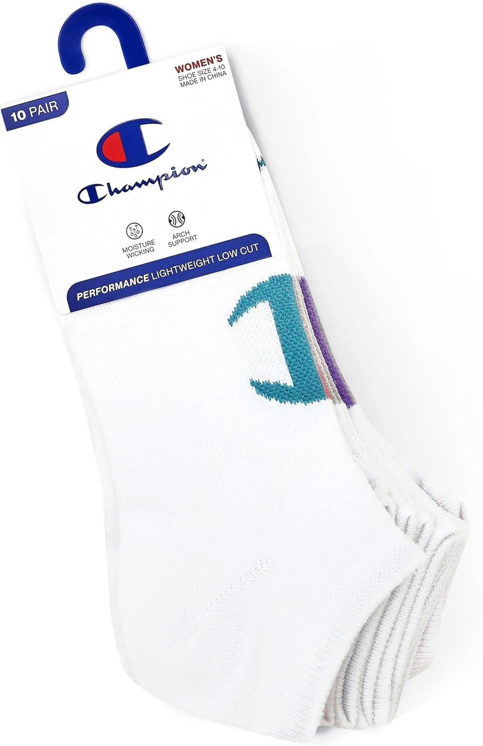 image:imageChampion Womens Lightweight Low Cut Socks 10pack Moisturewicking Athletic Socks Breathable Fit Size 59White Logo