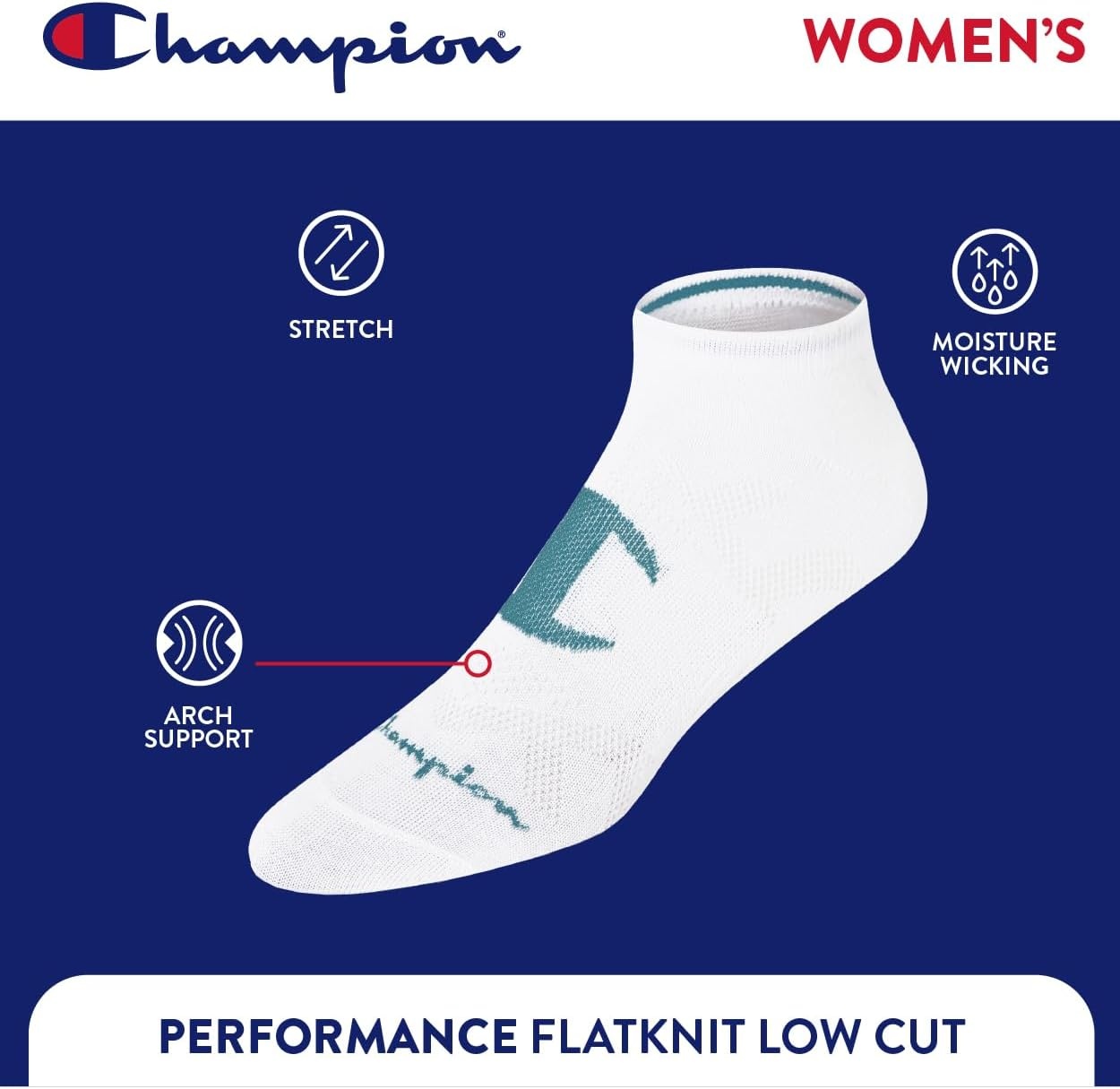 image:imageChampion Womens Lightweight Low Cut Socks 10pack Moisturewicking Athletic Socks Breathable Fit Size 59White Logo