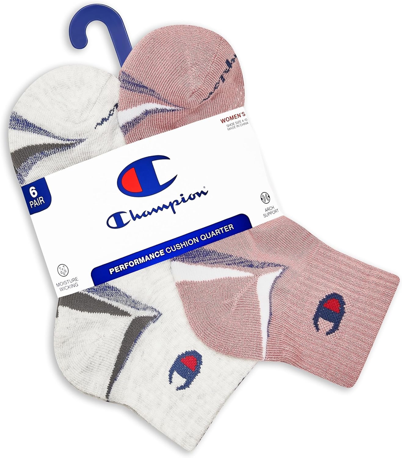 image:imageChampion Womens Quarter Socks 6pack Cushioned Athletic Socks With Moisturewicking Arch Support Size 59Bright Assorted Stripe