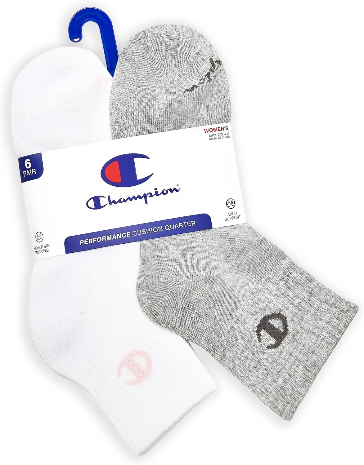 image:imageChampion Womens Quarter Socks 6pack Cushioned Athletic Socks With Moisturewicking Arch Support Size 59Multi White Grey Black