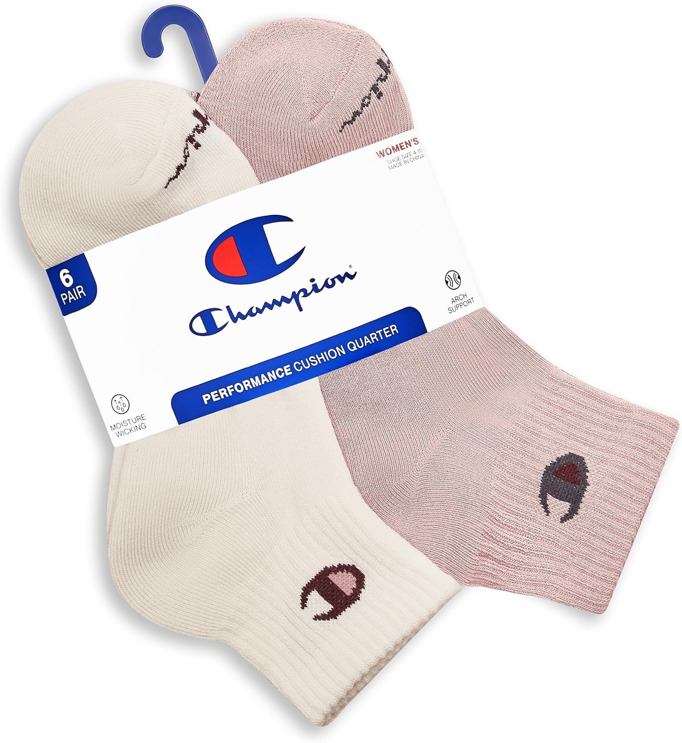 image:imageChampion Womens Quarter Socks 6pack Cushioned Athletic Socks With Moisturewicking Arch Support Size 59Neutral Assorted