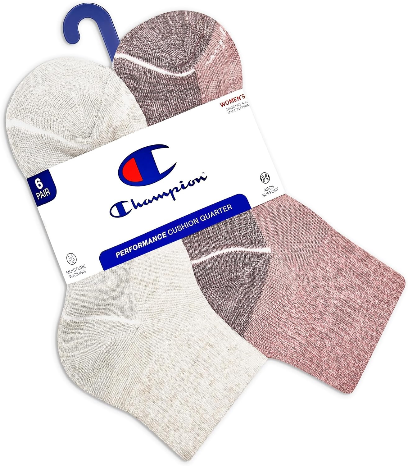 image:imageChampion Womens Quarter Socks 6pack Cushioned Athletic Socks With Moisturewicking Arch Support Size 59Neutral Assorted Logo