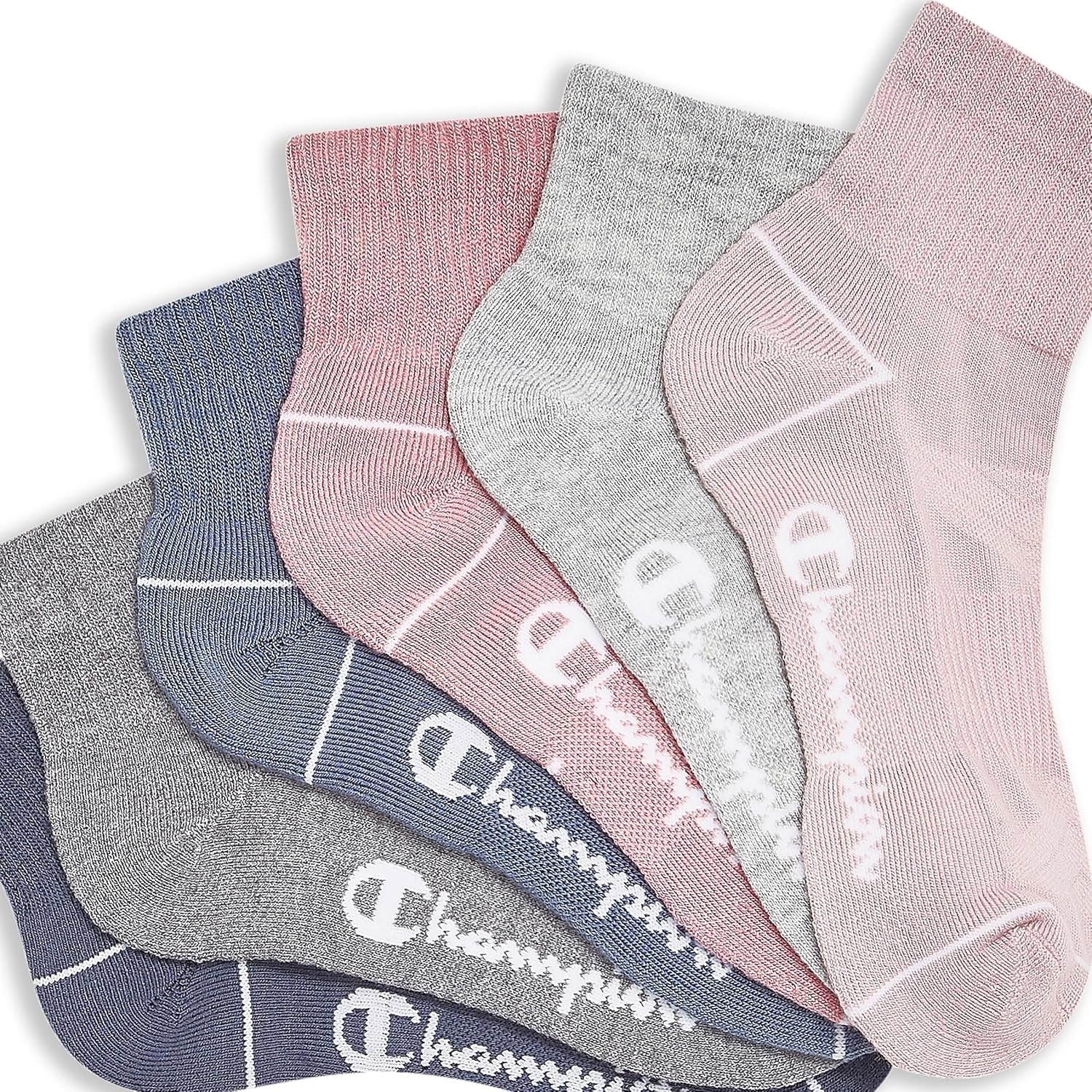 image:imageChampion Womens Quarter Socks 6pack Cushioned Athletic Socks With Moisturewicking Arch Support Size 59Pink Multi