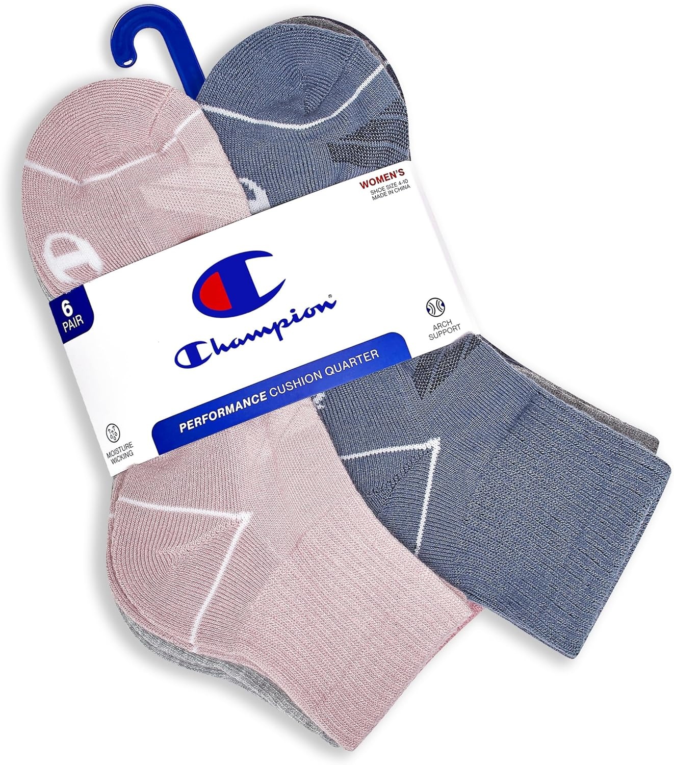 image:imageChampion Womens Quarter Socks 6pack Cushioned Athletic Socks With Moisturewicking Arch Support Size 59Pink Multi