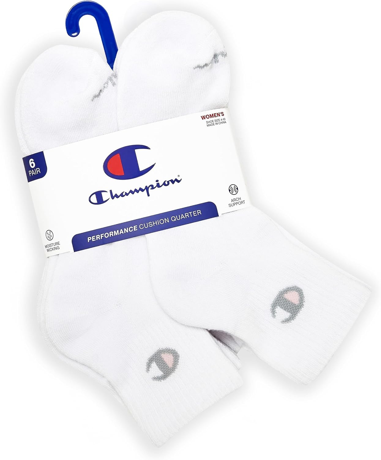 image:imageChampion Womens Quarter Socks 6pack Cushioned Athletic Socks With Moisturewicking Arch Support Size 59White Toe Logo