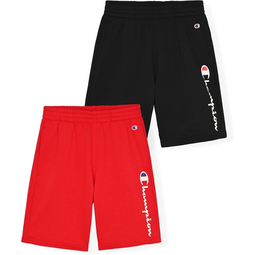 image:imageChampion Boys 2 Pack Signature Fleece Shorts for KidsBlackred