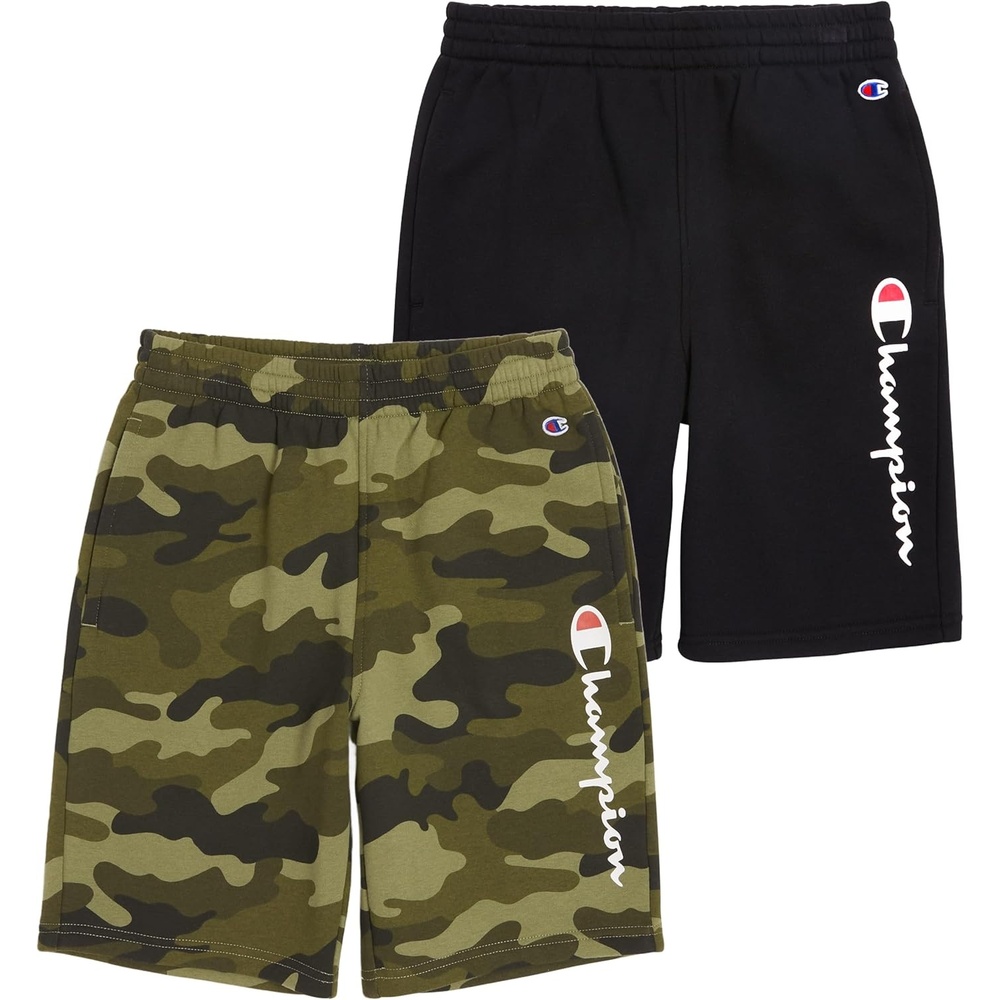 image:imageChampion Boys 2 Pack Signature Fleece Shorts for KidsGreen Camoflaugeblack