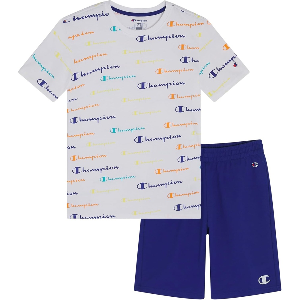 imageChampion Boys 2 Piece Short Sleeve Shirt and Mesh Shorts SetsBright White