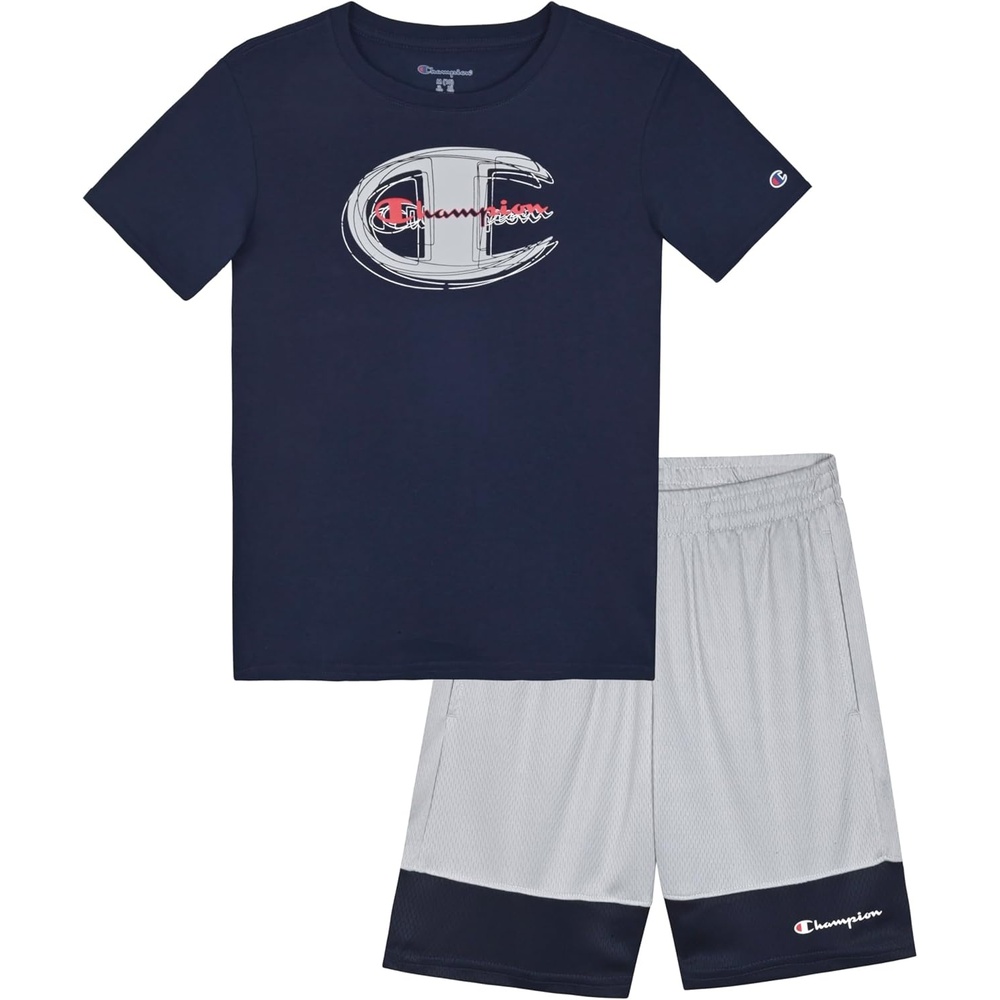 imageChampion Boys 2 Piece Short Sleeve Shirt and Mesh Shorts SetsDark Navygrey