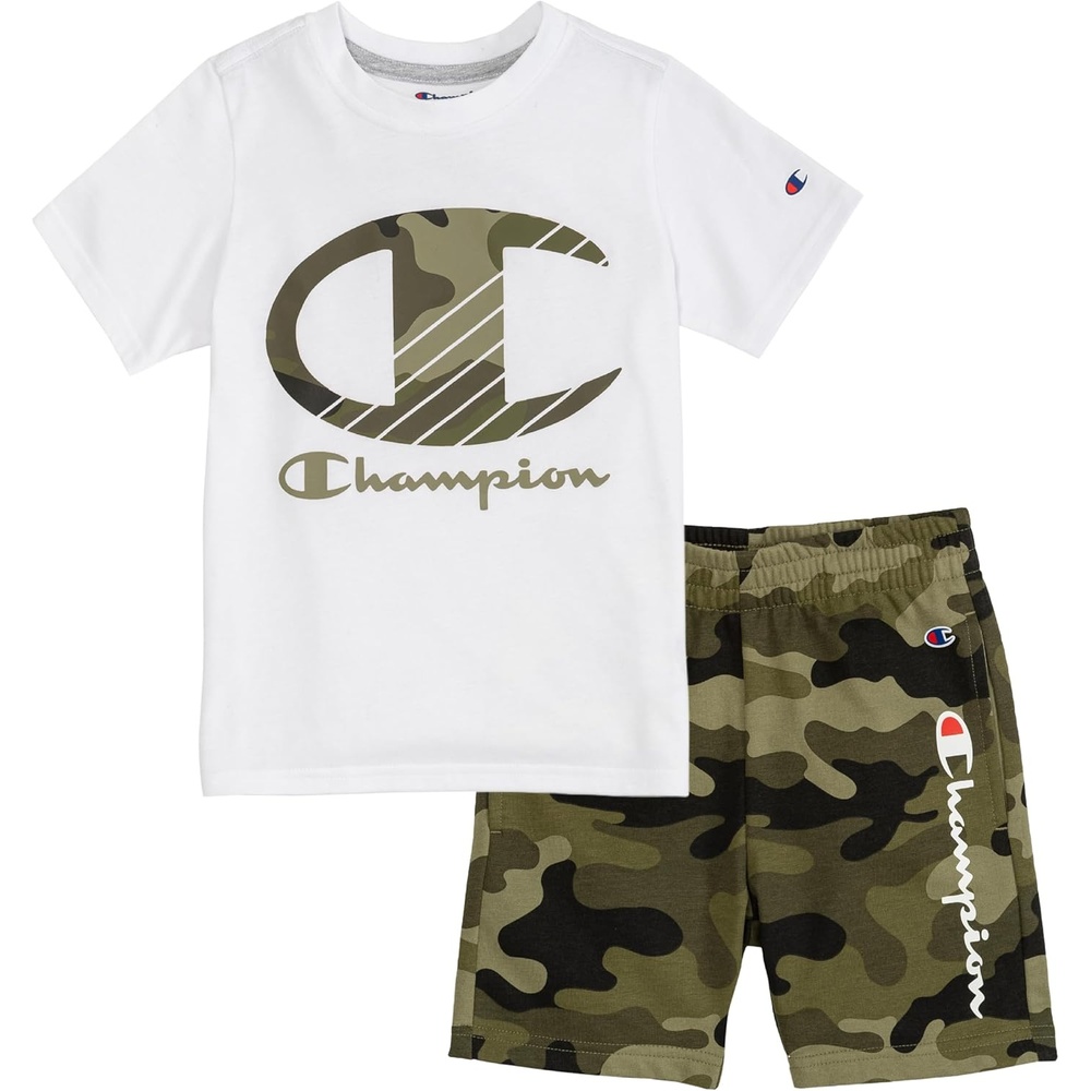imageChampion Boys 2 Piece Short Sleeve Shirt and Mesh Shorts SetsGreen Camoflaugewhite