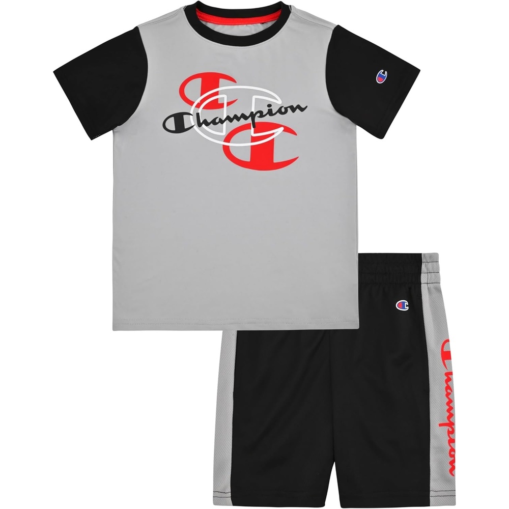 imageChampion Boys 2 Piece Short Sleeve Shirt and Mesh Shorts SetsGreyblack