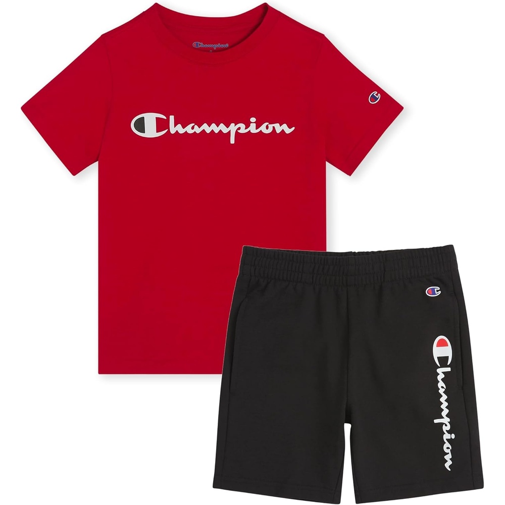 imageChampion Boys 2 Piece Short Sleeve Shirt and Mesh Shorts SetsRedblack