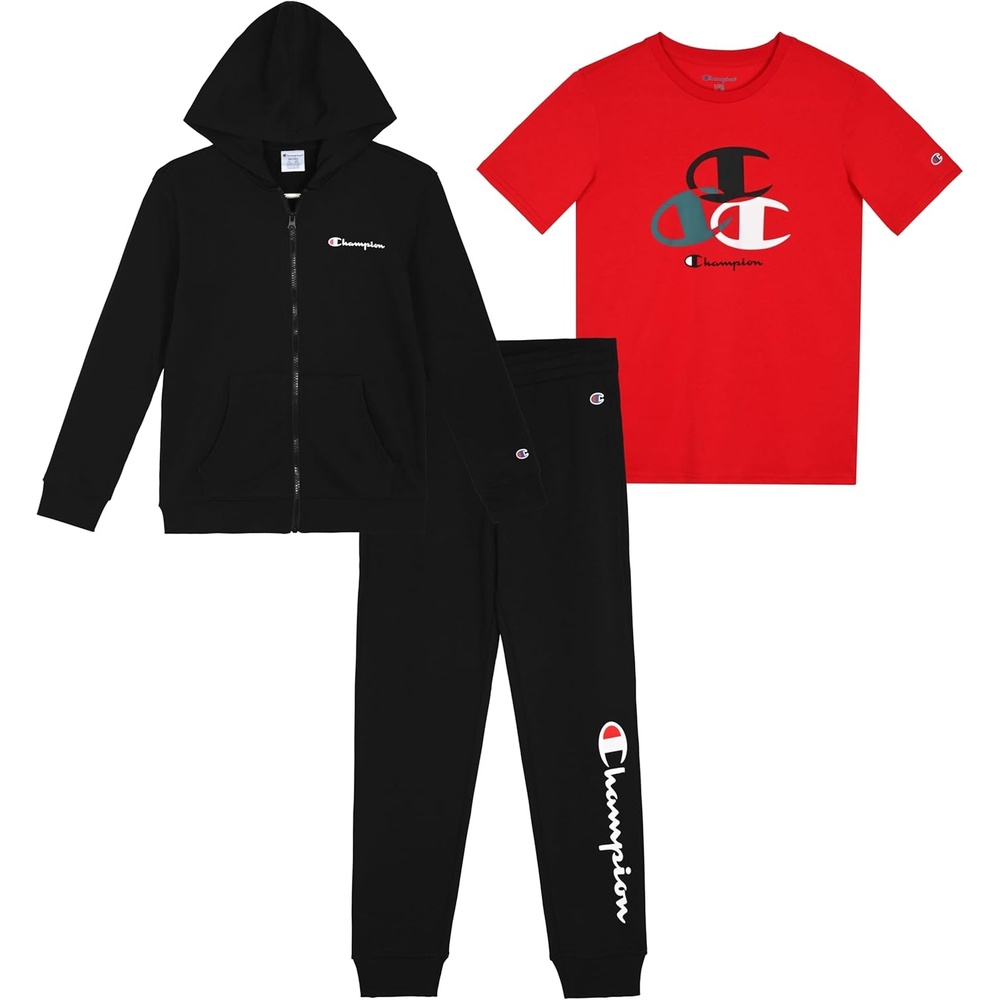 imageChampion Boys 3 Piece Boys Jogger SetBlackred Zip