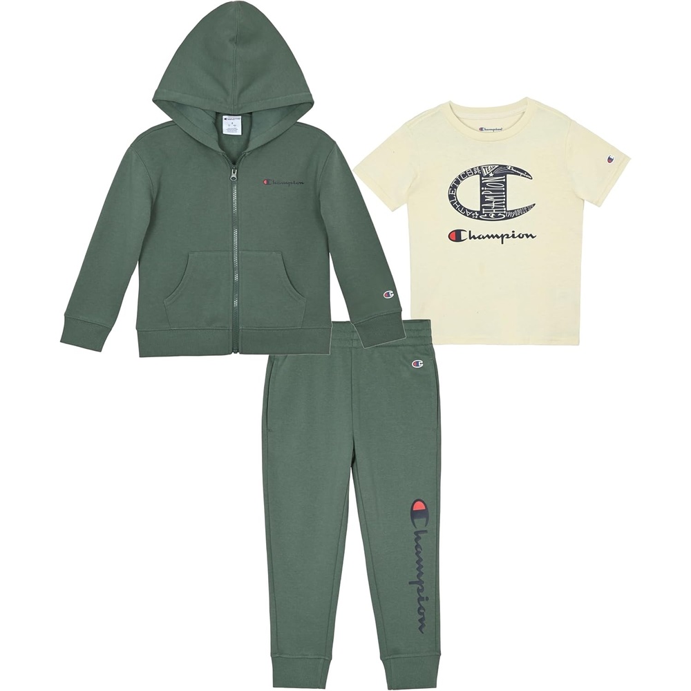 imageChampion Boys 3 Piece Boys Jogger SetForest Greengrey Zip