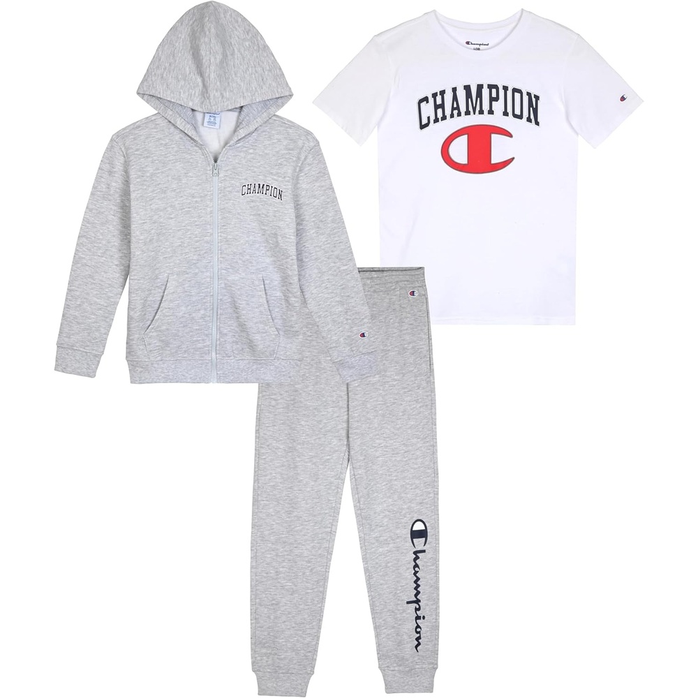 imageChampion Boys 3 Piece Boys Jogger SetGrey Heatherwhite Zip