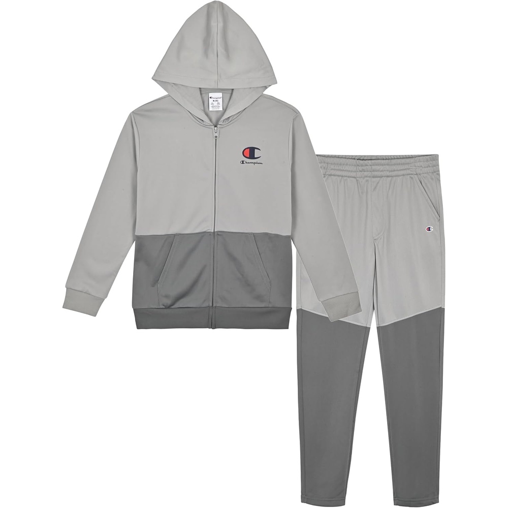 imageChampion Boys Jogger Set Fleece Hoodie and Sweatpants TracksuitGrey Colorblock