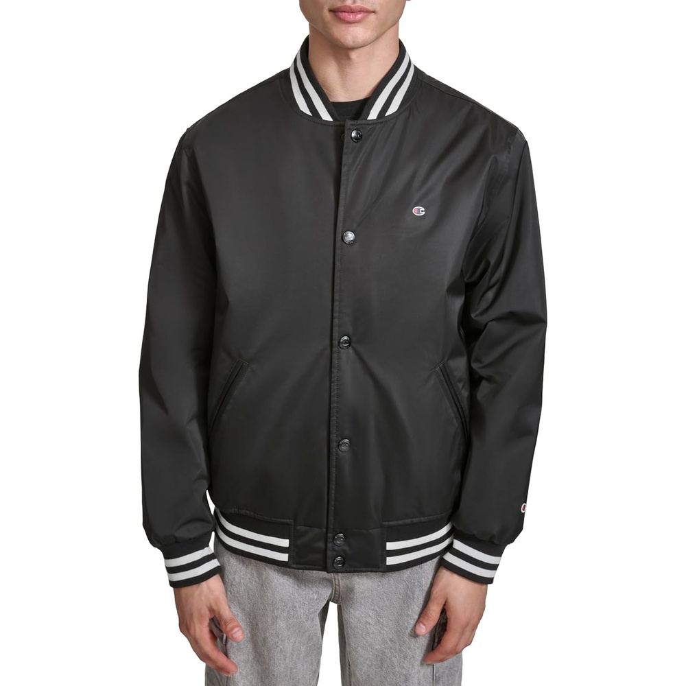 image:imageChampion Mens Logo Stripedtrim Varsity JacketBlack