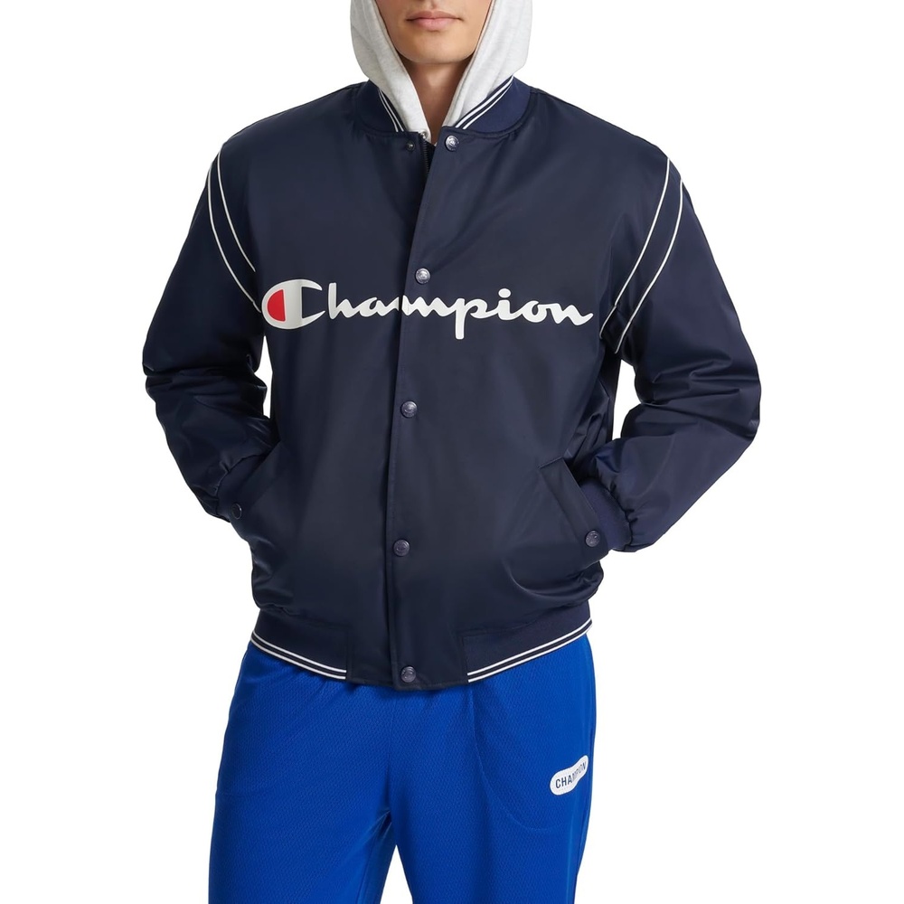 image:imageChampion Mens Satin Varsity Bomber Jacket With LogoPeacoat