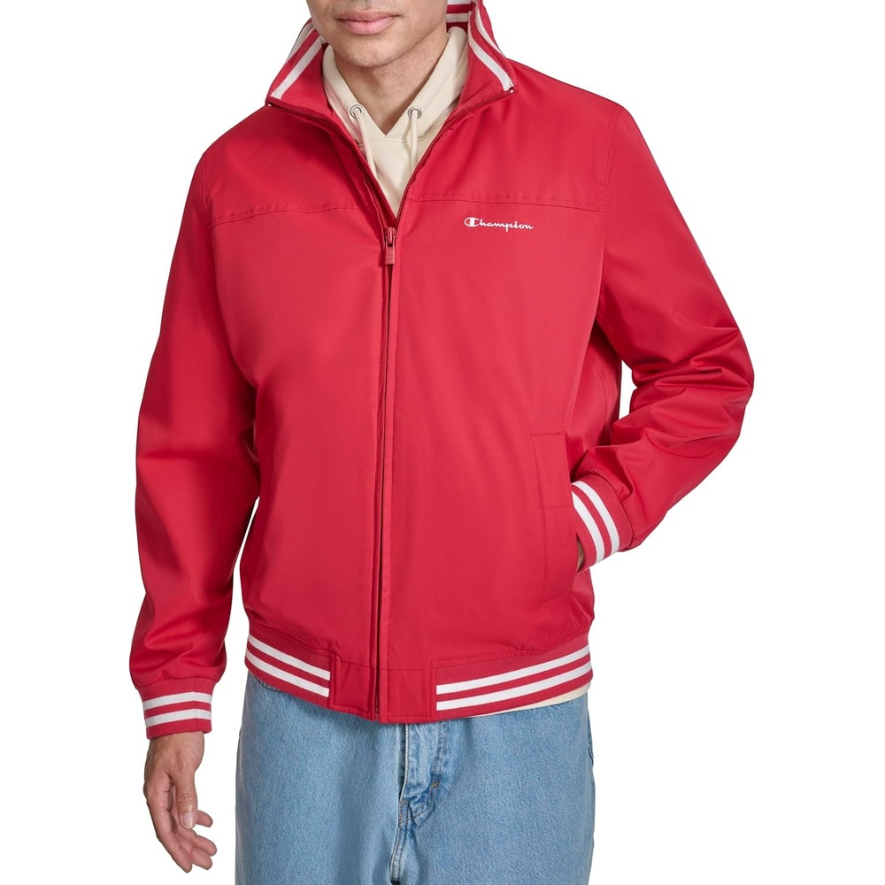 image:imageChampion Mens Water Resistant Varsity Bomber Jacket With Flex Stand CollarChili Pepper