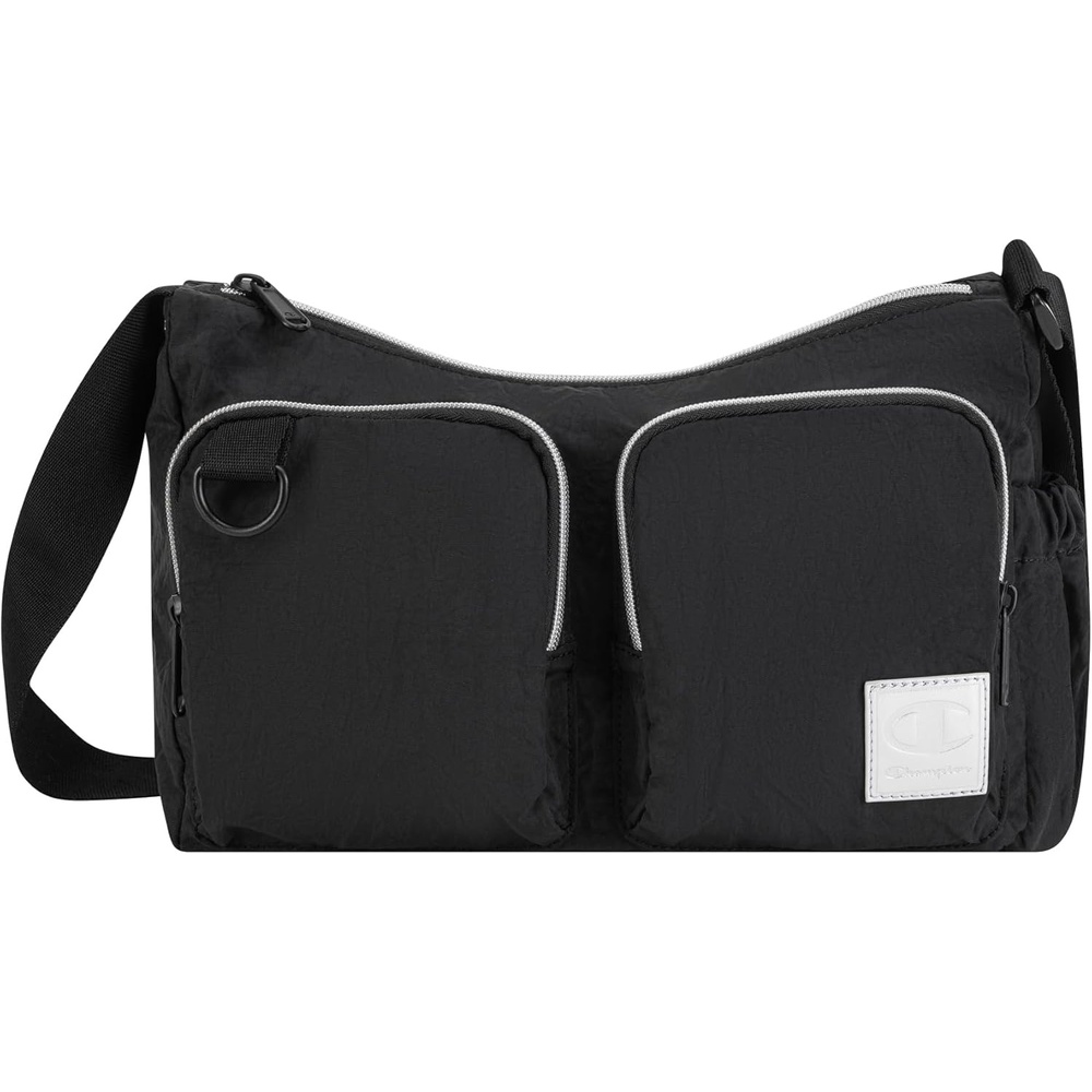 image:imageChampion Quartz Small Messenger Bag in Crinkle Nylon with Adjustable Strap Water Bottle Pocket for Work Travel CommuteBlack