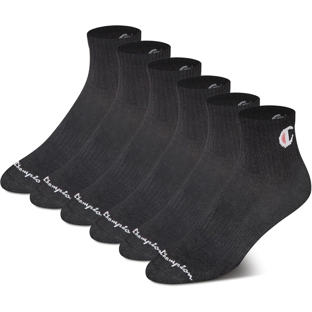 image:imageChampion Womens Quarter Socks 6pack Cushioned Athletic Socks With Moisturewicking Arch Support Size 59Black Toe Logo