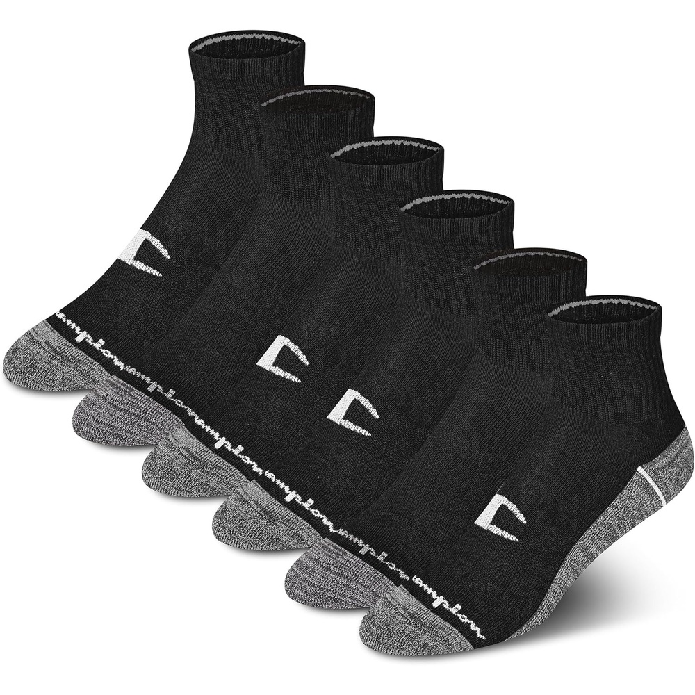 image:imageChampion Womens Quarter Socks 6pack Cushioned Athletic Socks With Moisturewicking Arch Support Size 59BlackGrey Logo