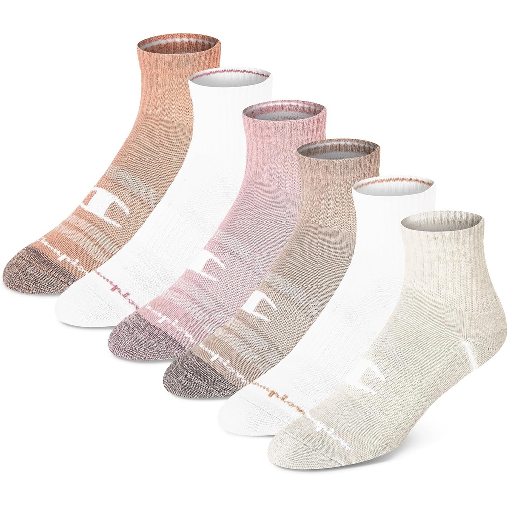 image:imageChampion Womens Quarter Socks 6pack Cushioned Athletic Socks With Moisturewicking Arch Support Size 59Neutral Assorted Logo