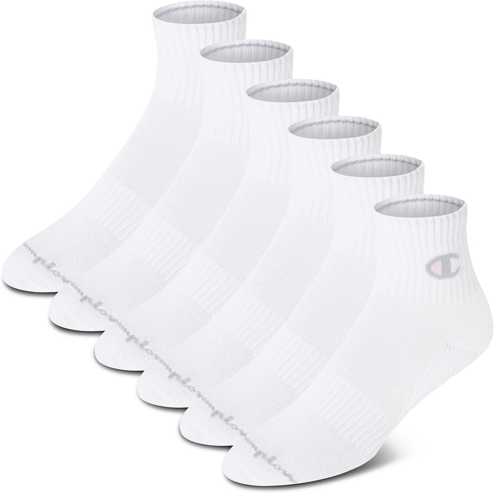 image:imageChampion Womens Quarter Socks 6pack Cushioned Athletic Socks With Moisturewicking Arch Support Size 59White Toe Logo