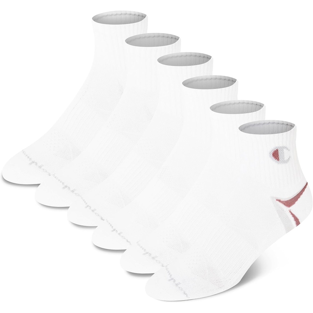 image:imageChampion Womens Quarter Socks 6pack Cushioned Athletic Socks With Moisturewicking Arch Support Size 59White Stripe