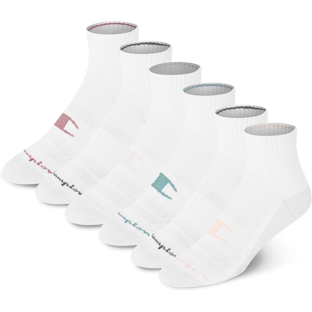 image:imageChampion Womens Quarter Socks 6pack Cushioned Athletic Socks With Moisturewicking Arch Support Size 59WhiteGrey Logo