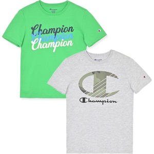 Champion Boys 2 Pack Short Sleeve Tee Shirt for Kids(Green-grey Heather)