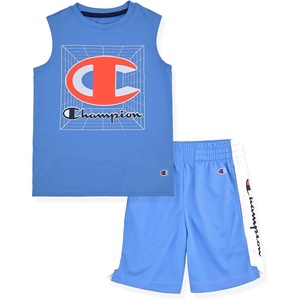 Champion Boys 2 Piece Short Sleeve Shirt and Mesh Shorts Sets(Retro Blue)
