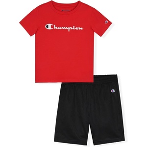Champion Boys 2 Piece Short Sleeve Shirt and Mesh Shorts Sets(Signature Lychee Red)