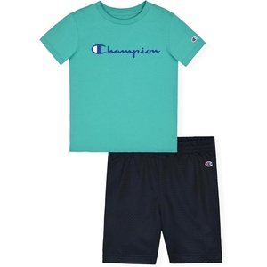 Champion Boys 2 Piece Short Sleeve Shirt and Mesh Shorts Sets(Signature Oasis Green)