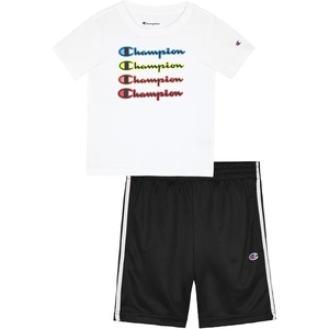 Champion Boys 2 Piece Short Sleeve Shirt and Mesh Shorts Sets(Signature White)