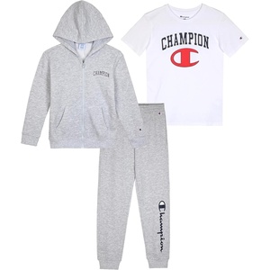 Champion Boys’ 3 Piece Boys Jogger Set(Grey Heather-white Zip)