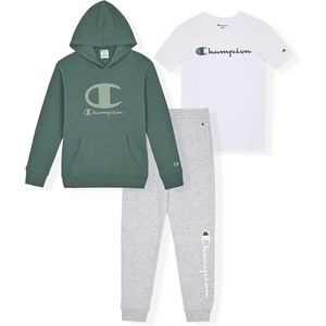 Champion Boys’ 3 Piece Boys Jogger Set(White-gray-dark Forest)