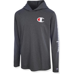 Champion Boys Long Sleeve Hooded Tee Shirt Lightweight Tech Fabric Athletic T-Shirt for Kids(Charcoal Heather)