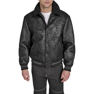 Champion Men’s Letterman Varsity Bomber Jacket With Patches(Black Faux Shearling)